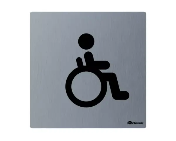 Piktogram ze stali nierdzewnej, toaleta dla niepełnosprawnych, wym. 95 x 95 x 2 mm, stal matowa Stalowy piktogram WC dla niepełnosprawnych z grawerem laserowym