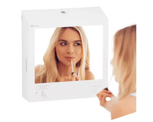 Pojemnik na ręczniki składane, z bezdotykowym automatycznym dozownikiem mydła w pianie i z lustrem ze stali SuperMirror „3 w 1" MERIDA STELLA SLIM WHITE LINE COMBO, biały Biały zestaw 3w1 z lustrem SuperMirror montowany na ścianie