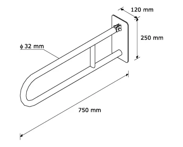 Poręcz uchylna łukowa 750 mm Poręcz uchylna 750 mm do toalet publicznych, rurka 32 mm