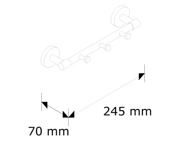 Drążek L200 mm z trzema zawieszkami Chromowany drążek mosiężny 200 mm z solidnym mocowaniem ściennym