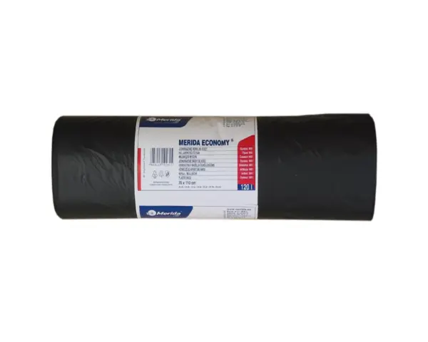 Worki na śmieci 120 l, MERIDA ECONOMY, czarne, 70x110 cm, rolka 50 szt. Czarne worki na śmieci 120 l HDPE/LDPE, rolka 50 sztuk