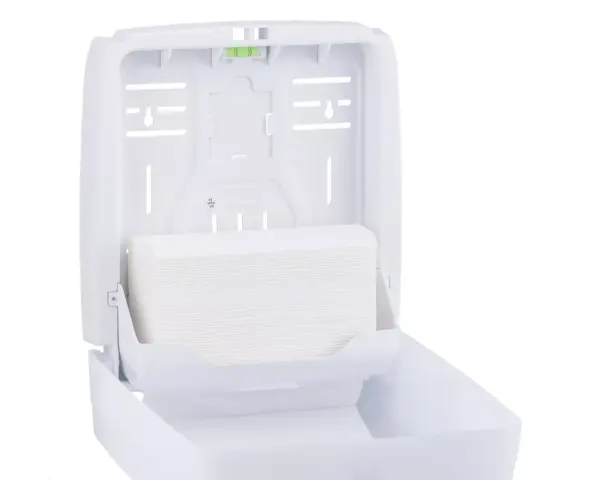 Pojemnik na ręczniki składane, MERIDA HARMONY SLIM, tworzywo, biały transparentny Biały transparentny podajnik SLIM z ręcznikami, głębokość 11 cm