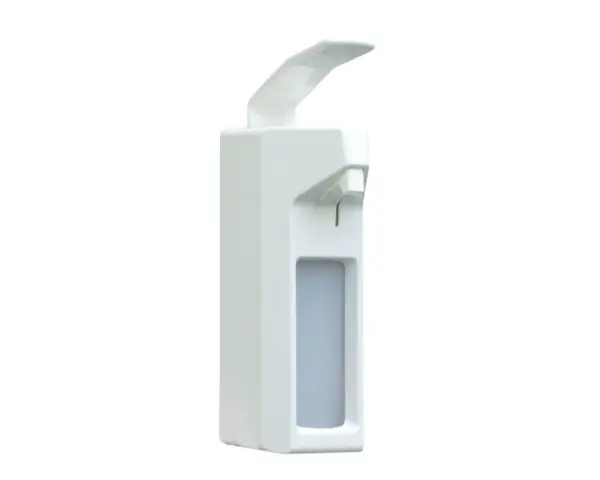 Dozownik płynu dezynfekcyjnego z przyciskiem łokciowym, pojemność zbiornika 1000 ml, tworzywo ABS Merida D10P – dozownik łokciowy 1000 ml (ABS); pompa inox, napełnianie z kanistra, przezroczysty zbiornik.