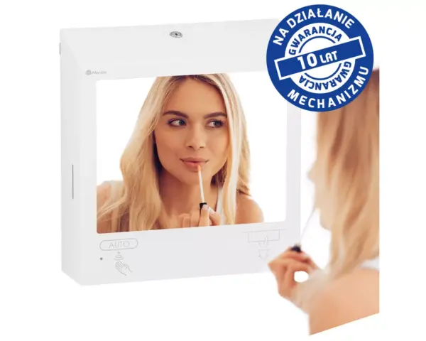 Pojemnik na ręczniki składane, z bezdotykowym automatycznym dozownikiem mydła w pianie i z lustrem ze stali SuperMirror „3 w 1" MERIDA STELLA SLIM WHITE LINE COMBO, biały Pojemnik na ręczniki składane MERIDA STELLA SLIM biały do 500 szt.