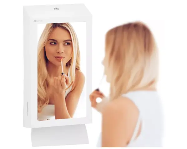 Pojemnik na ręczniki składane, z lustrem ze stali SuperMirror „2w1" MERIDA STELLA SLIM WHITE LINE MEGA COMBO, biały Pojemnik na ręczniki składane Merida Stella Slim biały z okienkiem kontrolnym