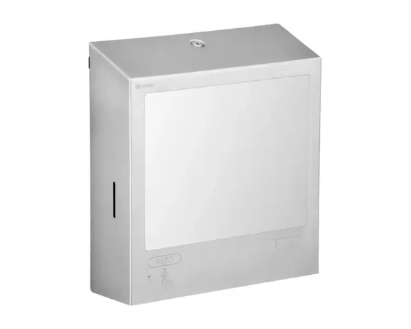 Pojemnik na ręczniki składane, z bezdotykowym automatycznym dozownikiem mydła w pianie i z lustrem ze stali SuperMirror „3 w 1" MERIDA STELLA SLIM COMBO, stal matowa Pojemnik na ręczniki składane Merida Stella Slim na 500 szt. stal matowa