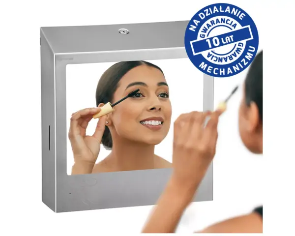 Pojemnik na ręczniki składane, z bezdotykowym automatycznym dozownikiem mydła w pianie i z lustrem ze stali SuperMirror „3 w 1" MERIDA STELLA SLIM COMBO, stal matowa Merida Stella Slim Combo stal matowa zestaw ścienny dozownik ręczniki lustro