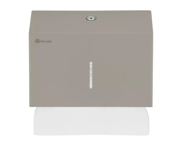 Pojemnik na ręczniki składane, MERIDA STELLA SLIM STONE GREY LINE MINI, szary kamienny Zamek bębenkowy zlicowany z powierzchnią pojemnika MERIDA STELLA SLIM MINI