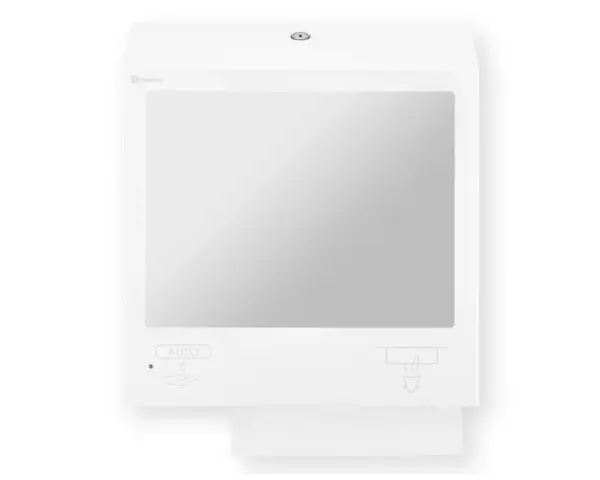 Pojemnik na ręczniki składane, z bezdotykowym automatycznym dozownikiem mydła w pianie i z lustrem ze stali SuperMirror „3 w 1" MERIDA STELLA SLIM WHITE LINE COMBO, biały Lustro SuperMirror ze stali nierdzewnej 27,5 x 21,5 cm w zestawie