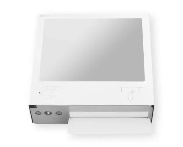 Pojemnik na ręczniki składane, z bezdotykowym automatycznym dozownikiem mydła w pianie i z lustrem ze stali SuperMirror „3 w 1" MERIDA STELLA SLIM WHITE LINE COMBO, biały Zestaw STELLA SLIM WHITE LINE w użyciu dozowanie mydła w pianie