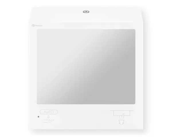 Pojemnik na ręczniki składane, z bezdotykowym automatycznym dozownikiem mydła w pianie i z lustrem ze stali SuperMirror „3 w 1" MERIDA STELLA SLIM WHITE LINE COMBO, biały Automatyczny dozownik mydła w pianie zasilany bateriami AA biały
