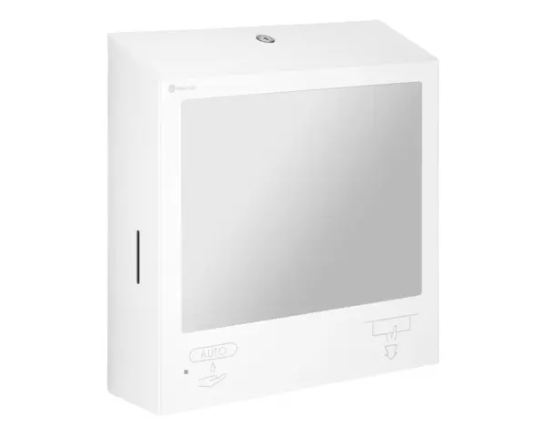 Pojemnik na ręczniki składane, z bezdotykowym automatycznym dozownikiem mydła w pianie i z lustrem ze stali SuperMirror „3 w 1" MERIDA STELLA SLIM WHITE LINE COMBO, biały Bezdotykowy dozownik mydła w pianie z czujnikiem zbliżeniowym biały
