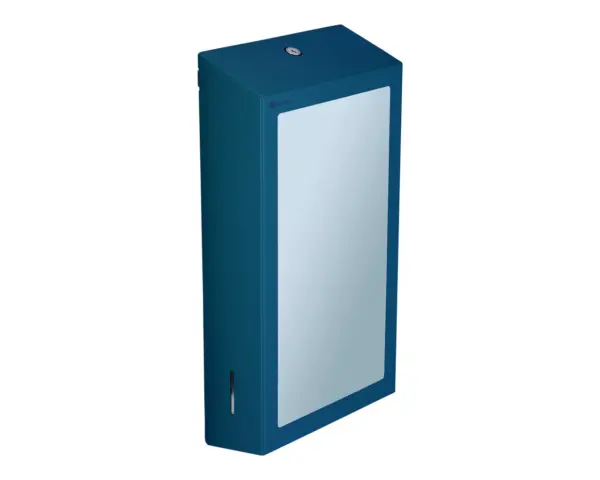 Pojemnik na ręczniki składane z lustrem ze stali SuperMirror „2w1" MERIDA STELLA SLIM BLUE LINE MEGA COMBO, niebieski Stalowy pojemnik 2w1 z niebieską powłoką strukturalną i lustrem SuperMirror