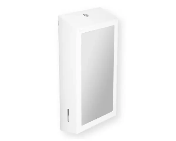 Pojemnik na ręczniki składane, z lustrem ze stali SuperMirror „2w1" MERIDA STELLA SLIM WHITE LINE MEGA COMBO, biały Widok z przodu białego pojemnika na ręczniki Merida Stella Slim z lustrem