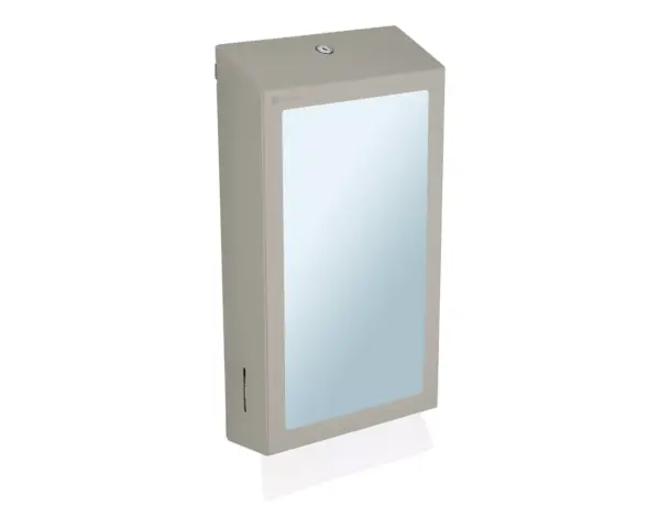 Pojemnik na ręczniki składane z lustrem ze stali SuperMirror „2w1" MERIDA STELLA SLIM STONE GREY LINE MEGA COMBO, szary kamienny Lustro SuperMirror 33,2x17,5 cm ze stali polerowanej zestaw 2w1