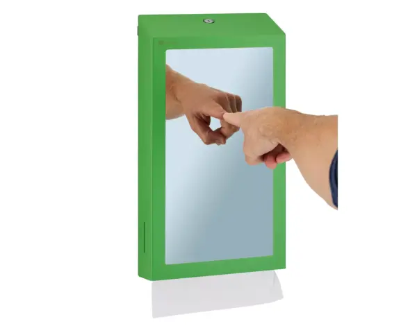 Pojemnik na ręczniki składane z lustrem ze stali SuperMirror „2w1" MERIDA STELLA SLIM GREEN LINE MEGA COMBO, zielony Detal okienka kontrolnego pojemnika MERIDA STELLA SLIM zielony