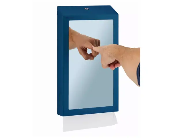 Pojemnik na ręczniki składane z lustrem ze stali SuperMirror „2w1" MERIDA STELLA SLIM BLUE LINE MEGA COMBO, niebieski Pojemnik na 750 ręczników MERIDA SLIM niebieski z lustrem polerowanym