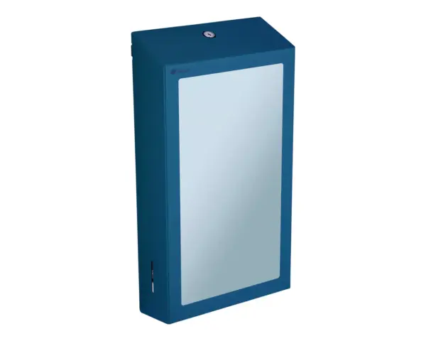 Pojemnik na ręczniki składane z lustrem ze stali SuperMirror „2w1" MERIDA STELLA SLIM BLUE LINE MEGA COMBO, niebieski Niebieski pojemnik 2w1 na ręczniki składane widok od przodu z lustrem