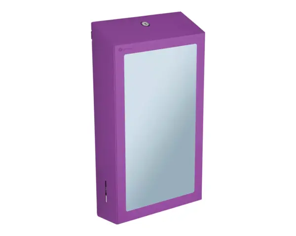 Pojemnik na ręczniki składane z lustrem ze stali SuperMirror „2w1" MERIDA STELLA SLIM VIOLET LINE MEGA COMBO, fioletowy Pojemnik Merida Stella Slim Violet z okienkiem kontroli ilości ręczników