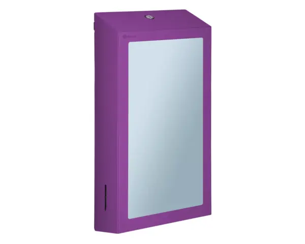 Pojemnik na ręczniki składane z lustrem ze stali SuperMirror „2w1" MERIDA STELLA SLIM VIOLET LINE MEGA COMBO, fioletowy Fioletowy pojemnik na ręczniki składane Merida Stella Slim z lustrem na ścianie