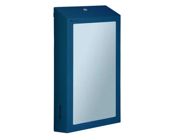 Pojemnik na ręczniki składane z lustrem ze stali SuperMirror „2w1" MERIDA STELLA SLIM BLUE LINE MEGA COMBO, niebieski Pojemnik na ręczniki MERIDA STELLA SLIM niebieski zamontowany na ścianie