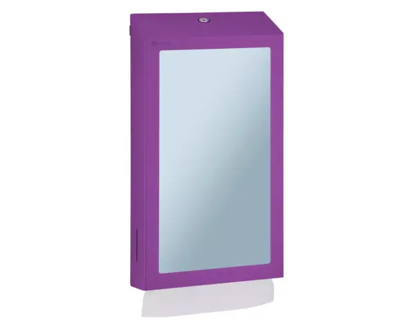 Pojemnik na ręczniki składane z lustrem ze stali SuperMirror „2w1" MERIDA STELLA SLIM VIOLET LINE MEGA COMBO, fioletowy Lustro SuperMirror 33,2x17,5 cm w pojemniku Merida Stella Slim Violet
