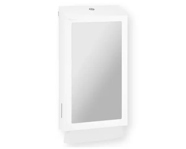 Pojemnik na ręczniki składane, z lustrem ze stali SuperMirror „2w1" MERIDA STELLA SLIM WHITE LINE MEGA COMBO, biały Otwarty pojemnik na ręczniki Merida Stella Slim White Line pokazujący wnętrze