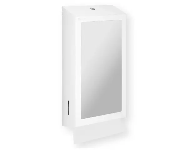Pojemnik na ręczniki składane, z lustrem ze stali SuperMirror „2w1" MERIDA STELLA SLIM WHITE LINE MEGA COMBO, biały Lustro SuperMirror i pojemnik na ręczniki Merida Stella Slim White Line detal