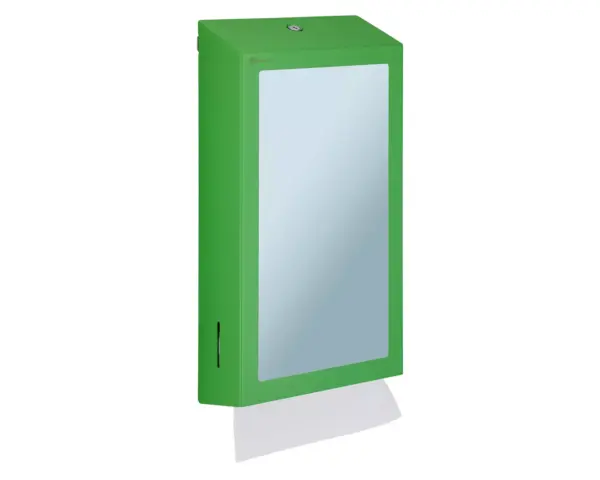 Pojemnik na ręczniki składane z lustrem ze stali SuperMirror „2w1" MERIDA STELLA SLIM GREEN LINE MEGA COMBO, zielony Lustro SuperMirror 33x17 cm zintegrowane z pojemnikiem na ręczniki