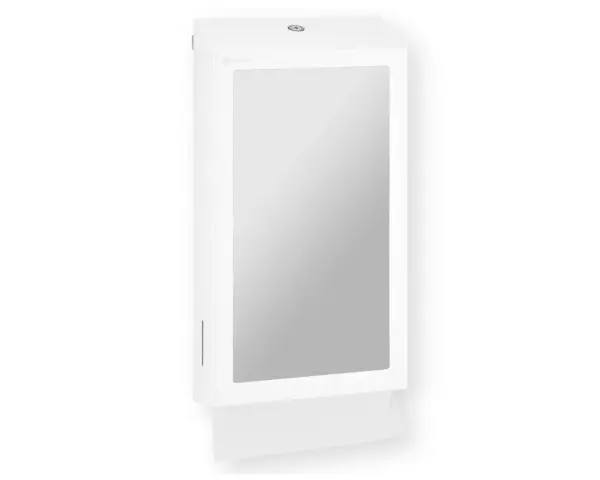 Pojemnik na ręczniki składane, z lustrem ze stali SuperMirror „2w1" MERIDA STELLA SLIM WHITE LINE MEGA COMBO, biały Komplet pojemnik i lustro Merida Stella Slim White Line Mega Combo na ścianie