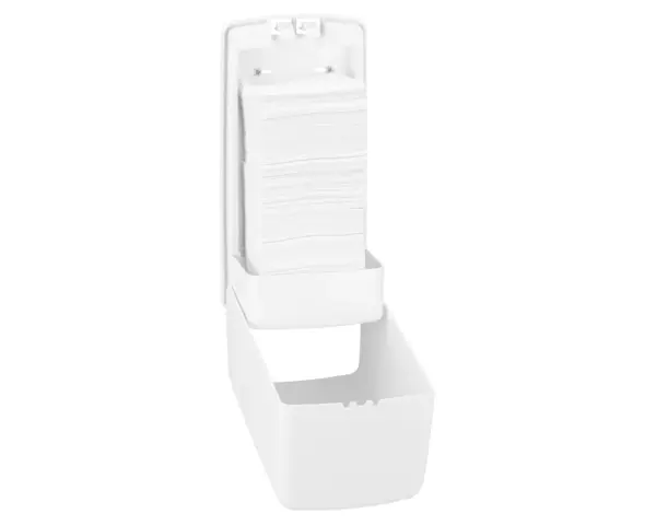 Pojemnik na papier toaletowy w listkach MERIDA ONE, pojemność do 450 szt., tworzywo ABS, biały Pojemnik MERIDA ONE na papier toaletowy w listkach, tworzywo ABS, biały