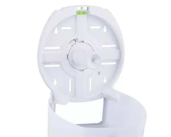 Pojemnik na papier toaletowy MERIDA HARMONY, tworzywo, biały transparentny Wnętrze pojemnika MERIDA HARMONY, mechanizm zamknięcia na kluczyk