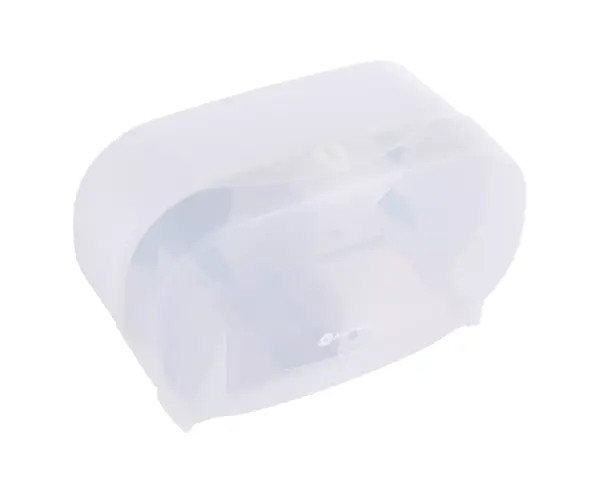 Pojemnik na dwie rolki papieru toaletowego bez gilzy MERIDA HARMONY, tworzywo, biały transparentny Pojemnik na papier toaletowy bez gilzy zamykany na kluczyk, tworzywo