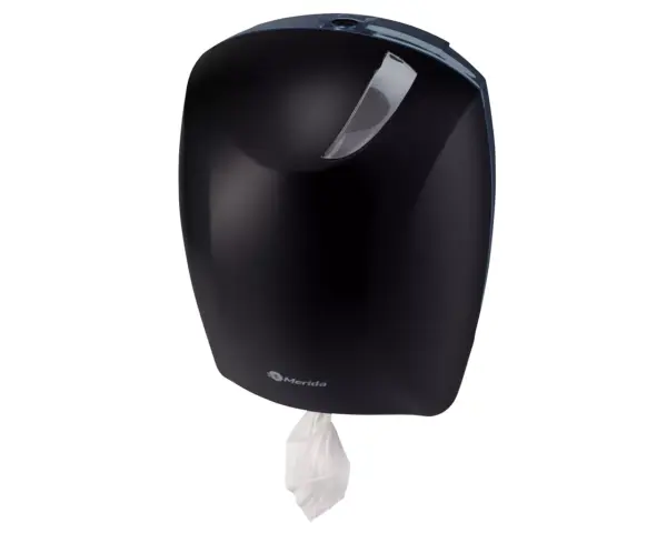 Pojemnik na papier toaletowy lub ręczniki w roli w systemie listkowym, CENTER PULL, tworzywo ABS, czarny Nowoczesny podajnik papieru toaletowego z tworzywa ABS, czarny
