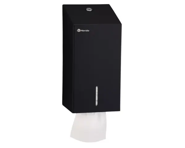 Pojemnik na papier toaletowy w listkach MERIDA STELLA BLACK LINE, pojemność do 450 szt., czarny Pojemnik na papier w listkach z okienkiem kontrolnym, czarna stal