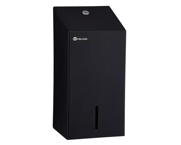 Pojemnik na papier toaletowy w listkach MERIDA STELLA BLACK LINE, pojemność do 450 szt., czarny Pojemnik na listki papieru toaletowego z zamkiem bębenkowym, czarny