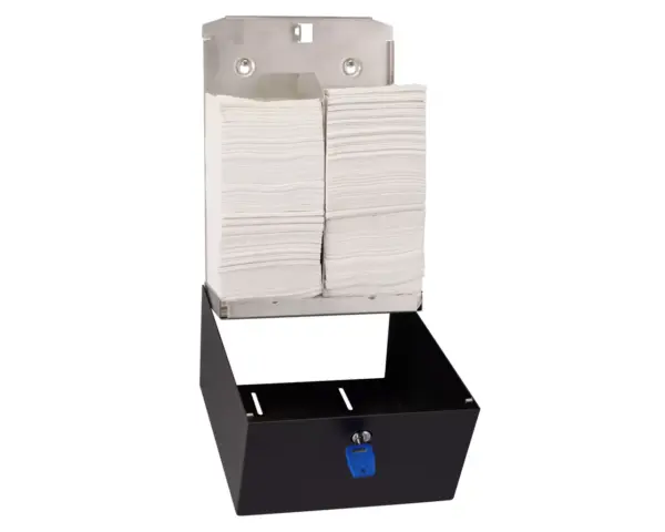 Pojemnik na papier toaletowy w listkach MERIDA STELLA BLACK LINE, pojemność do 900 szt., czarny Czarny pojemnik na papier toaletowy w listkach z okienkiem kontrolnym, pojemność 900 szt.