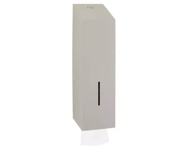 Pojemnik na papier toaletowy w listkach MERIDA STELLA STONE GREY LINE, pojemność do 675 szt., szary kamienny Pojemnik na papier toaletowy w listkach z zamkiem bębenkowym i okienkiem kontrolnym
