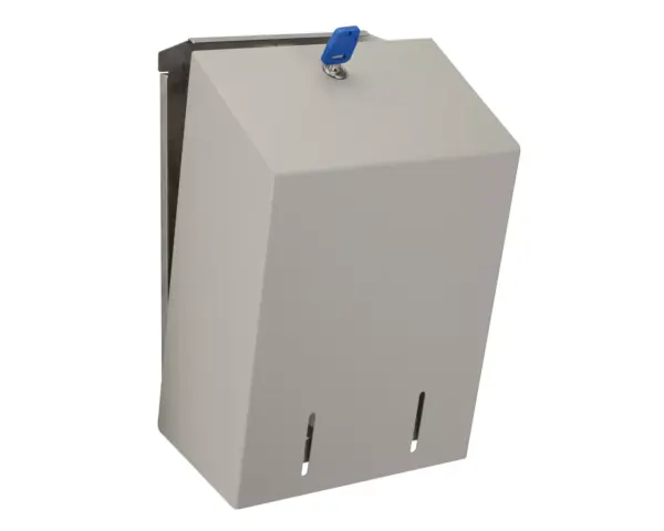 Pojemnik na papier toaletowy w listkach MERIDA STELLA STONE GREY, pojemność do 900 szt., kamienny szary Pojemnik MERIDA STELLA STONE GREY z zamkiem bębenkowym stalowy szary