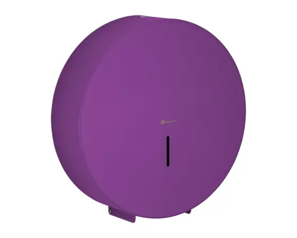 Pojemnik na papier toaletowy MERIDA STELLA VIOLET LINE MEGA, średnica papieru do 28 cm, fioletowy Fioletowy pojemnik na papier toaletowy MERIDA STELLA zamontowany na ścianie