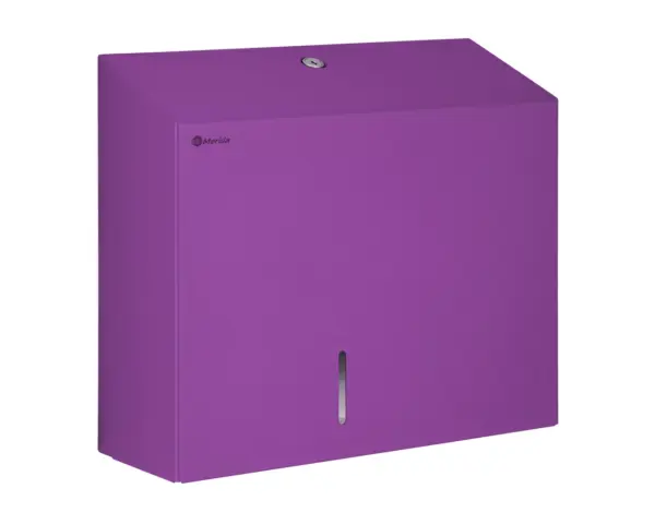 Pojemnik na papier toaletowy MERIDA STELLA VIOLET LINE MAXI, średnica papieru do 23 cm, fioletowy Fioletowy stalowy pojemnik na papier toaletowy MERIDA MAXI otwarty