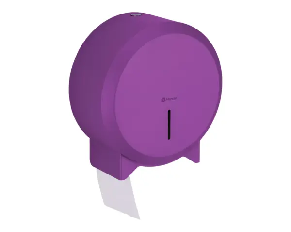 Pojemnik na papier toaletowy MERIDA STELLA VIOLET LINE MINI, śr. papieru do 19 cm, fioletowy Widok boczny fioletowego pojemnika na papier MERIDA STELLA MINI ze stali