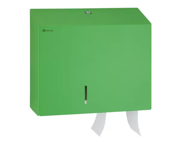 Pojemnik na papier toaletowy MERIDA STELLA DUO GREEN LINE z uchwytem na resztkę rolki papieru, średnica papieru do 20 cm, zielony Zielony pojemnik na papier toaletowy z okienkiem kontrolnym i niewidocznymi zawiasami