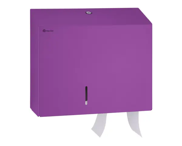 Pojemnik na papier toaletowy MERIDA STELLA DUO VIOLET LINE z uchwytem na resztkę rolki papieru, średnica papieru do 20 cm, fioletowy Stalowy zamek bębenkowy pojemnika Merida Stella Duo Violet Line zlicowany z powierzchnią