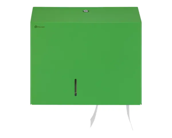 Pojemnik na papier toaletowy MERIDA STELLA DUO GREEN LINE z uchwytem na resztkę rolki papieru, średnica papieru do 20 cm, zielony Pojemnik na papier toaletowy MERIDA DUO ze spawanymi bokami i uchwytem na restkę