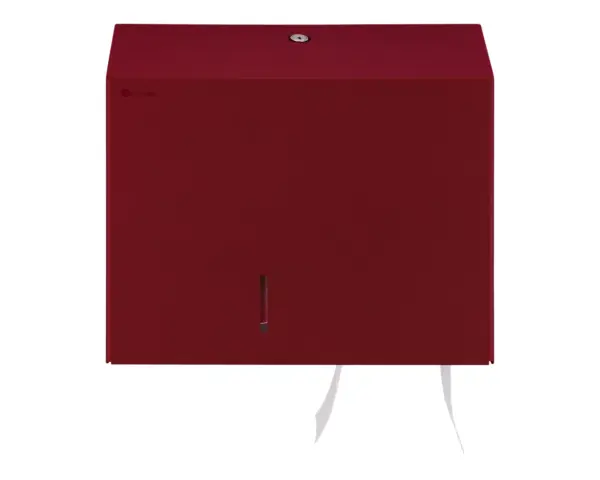Pojemnik na papier toaletowy MERIDA STELLA DUO RED LINE z uchwytem na resztkę rolki papieru, średnica papieru do 20 cm, czerwony Czerwony pojemnik Merida Stella Duo na papier do 20 cm średnicy, widok boczny
