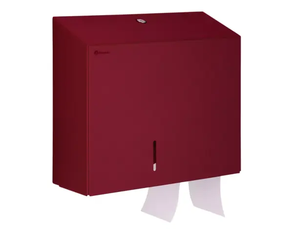 Pojemnik na papier toaletowy MERIDA STELLA DUO RED LINE z uchwytem na resztkę rolki papieru, średnica papieru do 20 cm, czerwony Okienko kontrolne poziomu papieru w pojemniku Merida Stella Duo Red Line