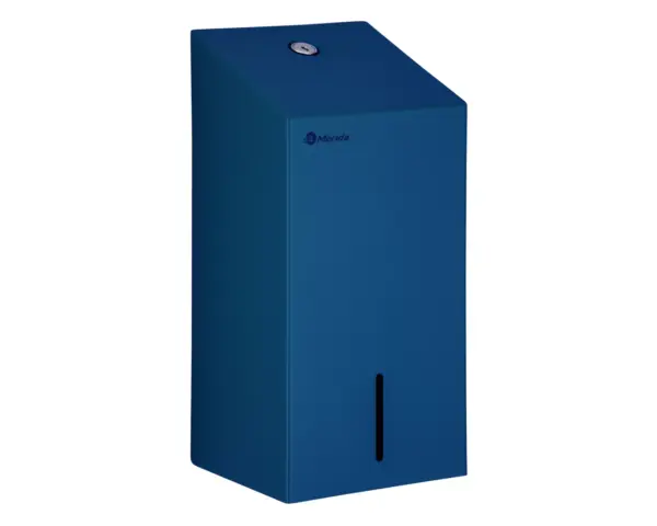 Pojemnik na papier toaletowy w listkach MERIDA STELLA BLUE LINE, pojemność do 450 szt., niebieski Stalowy pojemnik na papier toaletowy w listkach z niebieską powłoką