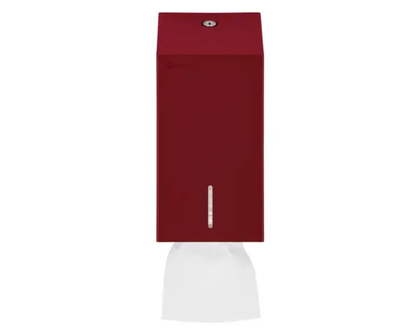 Pojemnik na papier toaletowy w listkach MERIDA STELLA RED LINE, pojemność do 450 szt., czerwony Pojemnik na papier toaletowy w listkach MERIDA, widok z boku, czerwona powłoka