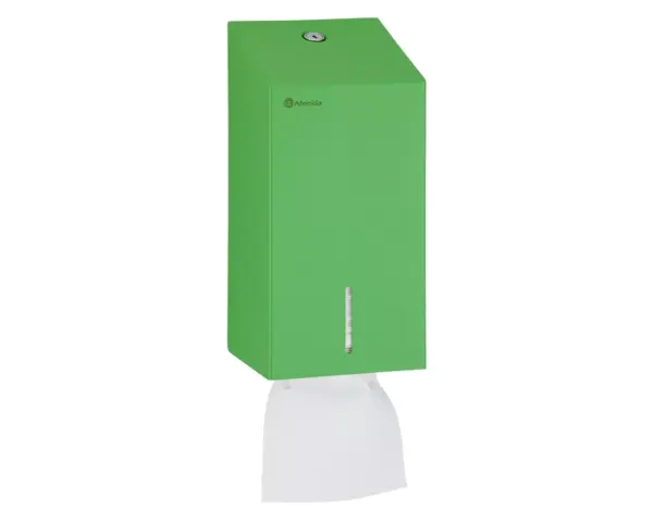Pojemnik na papier toaletowy w listkach MERIDA STELLA GREEN LINE, pojemność do 450 szt., zielony Boczny widok zielonego pojemnika na papier listkowy z zamkiem bębenkowym
